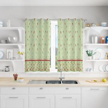 Imagem de Cortina Para Cozinha Em Tecido Pimentas Poá Verde 130x240cm - Core Dec