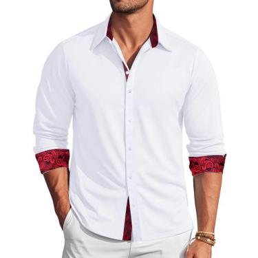 Imagem de Camisa social Barry.Wang branca para homens de manga comprida Business