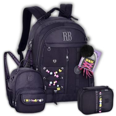 Imagem de Kit Mochila Costas Rebecca Bonbon Meninas Lancheira Estojo, Preto