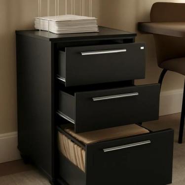 Imagem de Gaveteiro Arquivo com Rodízios Maia 3 Gavetas com Chave Preto - Polito