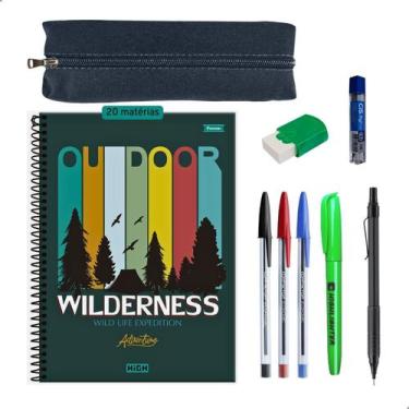Imagem de Kit Escolar Caderno 20 Materias Estojo Lapiseira Canetas + Itens - Dar