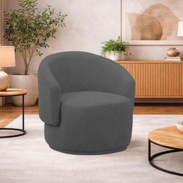 Imagem de Poltrona Decorativa Sala De Estar Recepção Jasmine Linho Cor Cinza Escuro