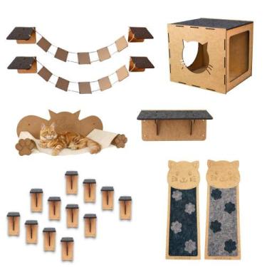 Imagem de Playground Gatos 19 Peças Diversão Com Arranhador Parede Rede Pontes D