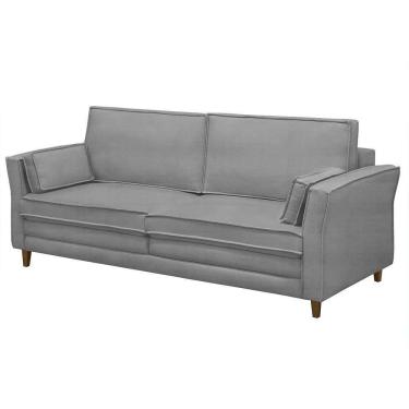 Imagem de Sofá Living 3 Lugares 200cm Pés Madeira Efraim F05 Veludo Prata - Mpozenato