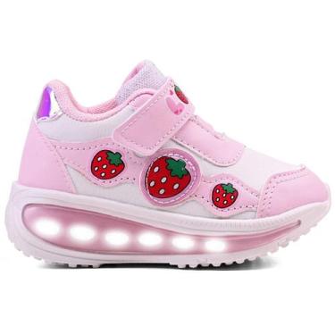 Imagem de Tênis Infantil Menina Rosa Moranguinho Led Luzinha Confortável - Minip