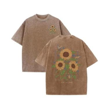 Imagem de Camiseta Feminina De Algodão Macio Com Estampa De Girassol, Casual De 