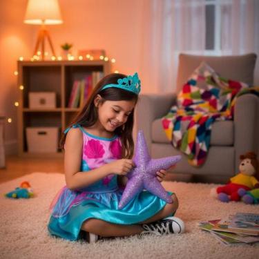 Imagem de Kit Infantil Fantasia Sereia P - Roupa Completa com Cauda Azul, Tecido