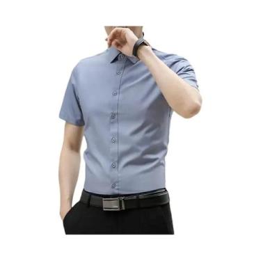 Imagem de Camisa Masculina Slim Fit De Cor Sólida Para Negócios E Casual, Sem Ne
