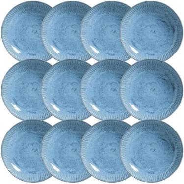 Imagem de Kit 12 Pratos Fundos 830ml Cerâmica Azul Linhas Breeze 22,5c - Porto B