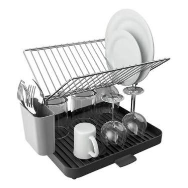 Imagem de Escorredor de pratos em metal com portatalheres e bandeja coletora - T