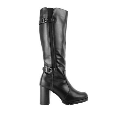 Imagem de Bota Feminina Cano Longo Mooncity Salto Grosso 73176 Preto, 37, Preto