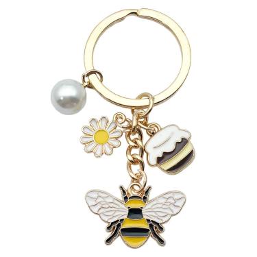Imagem de Pingente de chaveiro Pearl Flower Bee para bolsas e chaves