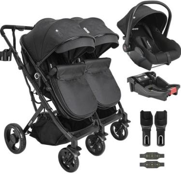 Imagem de Carrinho Kiddo para Gemeos com Bebe Conforto Colinho Base Vox II Preto