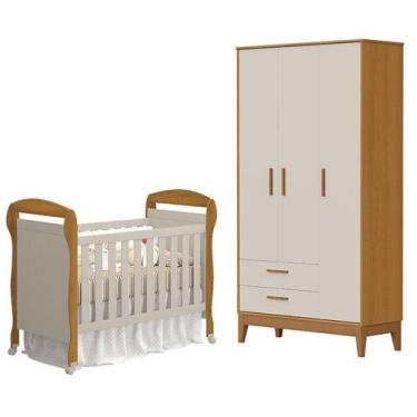 Imagem de Berço Americano Danny e Guarda Roupa 3 Portas Flip Areia Savana Acetin
