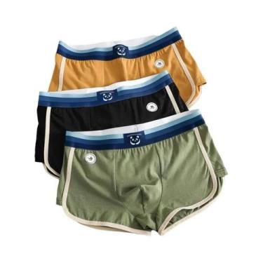 Imagem de Cuecas Boxer Masculinas De Algodão Respirável Em Cores Sólidas, Conjun