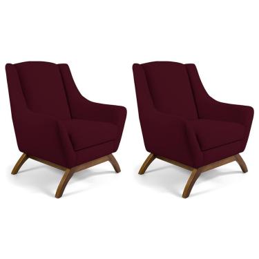 Imagem de Kit 2 Poltronas Decorativas Juliet D02 Fixa Veludo Marsala Com Apoio Para os Braços Lyam Decor