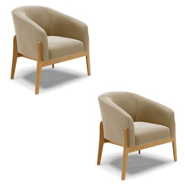 Imagem de Kit 02 Poltronas Stella Suede Base Madeira Castanho Marrom D'Rossi