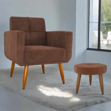 Imagem de Conjunto Poltrona E Puff Decorativos Josh Veludo Apoio Para os Pés Ferrugem CasaH