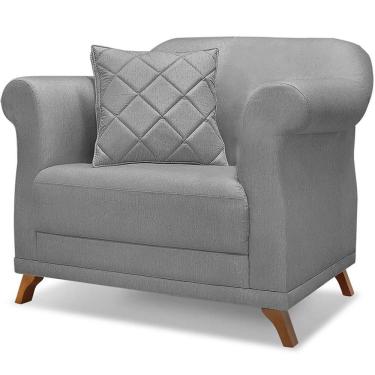 Imagem de Poltrona Decorativa Retrô Polo Com Almofada Linho Cinza Milani Movelaria