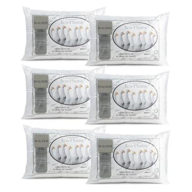 Imagem de Kit 6 Travesseiro Pluma Ganso Confortável Antiacaro 70X50CM Tradicional 100% Poliéster Médio Branco