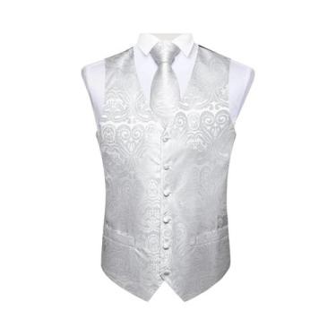 Imagem de Colete Social Masculino Preto Paisley Com Gravata Borboleta, Lenço De 