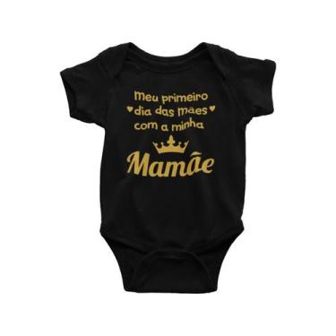Imagem de Body Bebê Preto Meu Primeiro Dia das Mães Dourado Mamãe Preta - Del Fr