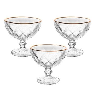 Imagem de Conjunto de Taças de Sobremesa em Vidro Diamond Fio de Ouro 250mL - Ly