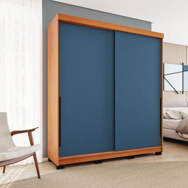 Imagem de Guarda-Roupa Casal Madri 2 Portas 2 Gavetas Azul/Freijó - Politorno