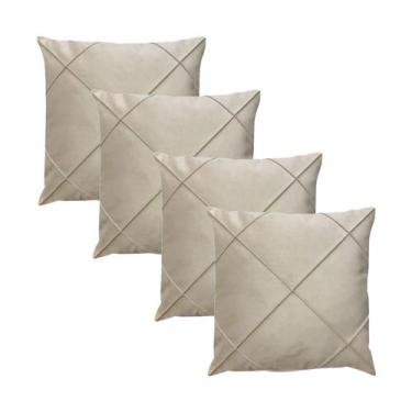 Imagem de Kit 4 Capas para Almofada Drapeada Quadrada em Veludo Bege - Díspar De