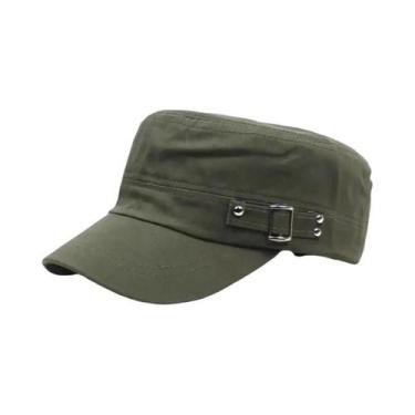 Imagem de Boné Unissex Ajustável De Algodão Cor Pura Estilo Militar Com Aba Reta