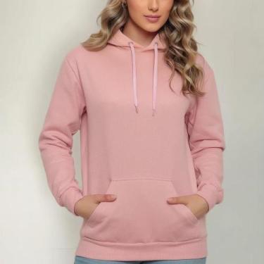 Imagem de Moletom Blusa de Frio Feminina Casaco Flanelado Capuz Inverno Quente E