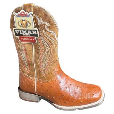 Imagem de Bota Texana Masculina Vimar Couro de Avestruz 81250 Exótico Bico Quadr