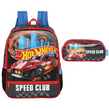 Imagem de Kit Mochila Costas Infantil + Estojo Simples Hot Wheels Menino - luxce