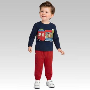 Imagem de Conjunto Infantil Menino Blusa Meia Malha Calça Moletom Confortável Mo