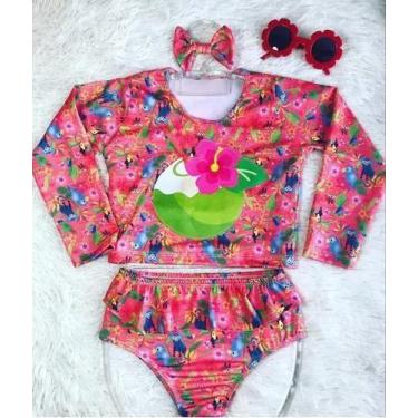 Imagem de Biquíni Maiô Manga Longa Infantil Praia Piscina Verão Tropical - Só Pr