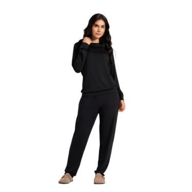 Imagem de Conjunto Manga Longa Feminino Pzama Pijama Sair Gola Boba, Preto, P
