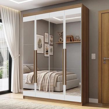 Imagem de Guarda Roupa Solteiro Venus 1105J34E2G1 4 Portas de Bater com Espelhos MDP Rustic-Branc...