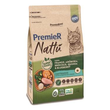 Imagem de Ração Premier Nattu Gatos Castrados sabor Frango, Abóbora, Brócolis, Q