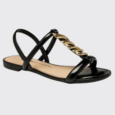 Imagem de Sandália Rasteira Feminina Slid Cabedal Pedraria Dakota Y8781, Preto, 