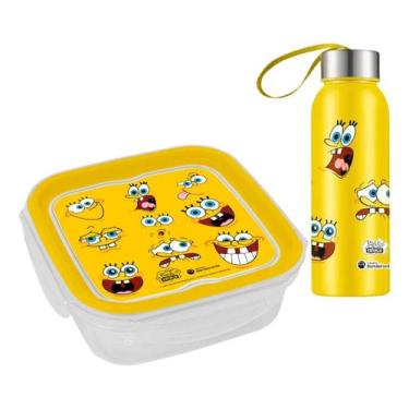 Imagem de Kit Lancheira Infantil Bob Esponja Pote Marmita Garrafa Squeeze Escola