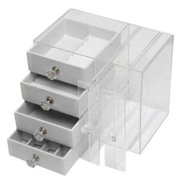 Imagem de Organizador Porta Joias BSL3923 Acrílico 4 Gavetas Anel Brinco Pulseira Colar Aveludado Transparente