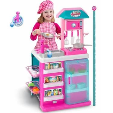 Imagem de Cozinha Gourmet de Brinquedo Infantil Rosa com Pia Sai Agua Magic TOYS