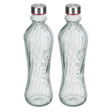 Imagem de Kit 2 Garrafa De Agua Tampa Inox Vidro Suco Água Portátil Transparente