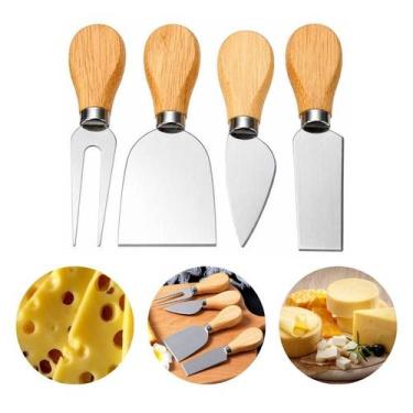 Imagem de Kit Queijo e Petiscos 04 Peças em Aço Inox Cabo de Madeira - B2