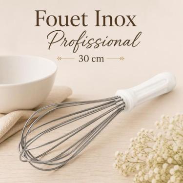 Imagem de Batedor Fouet Profissional Caparroz Inox 30cm Cabo Branco para Bolos M