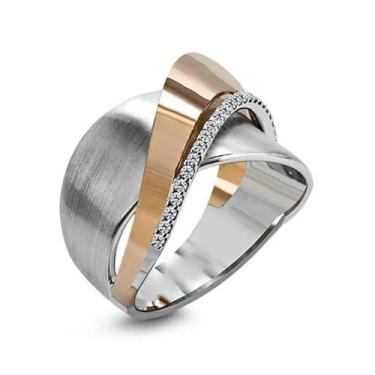 Imagem de Anel De Dedo Feminino Moderno Com Pedra CZ, Linhas Suaves E Cores Mist
