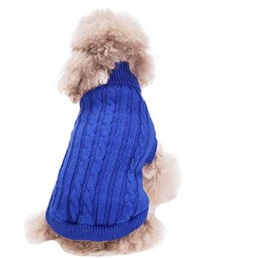 Imagem de FAMI Roupas para cães, suéter macio para filhotes, roupas de inverno para filhotes, roupa quente para cães, pequeno, PP, P, roupas para gatos (azul escuro, grande)