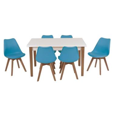Imagem de Conjunto Mesa de Jantar Luiza 135cm Branca com 6 Cadeiras Leda - Turquesa
