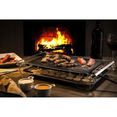 Imagem de Grill de Pedra Ônix Preto - Stone Grill Cromado Pedra Granito Para Cozimento 127V