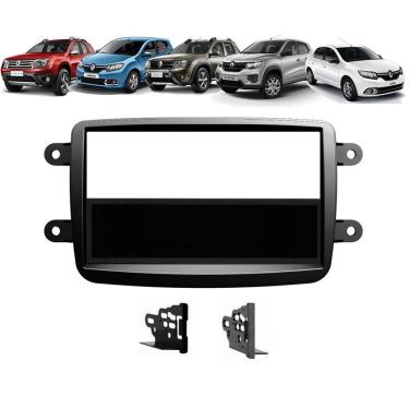 Imagem de Moldura De Painel 1 Din Renault Kwid Oroch Duster Sandero Logan Automatico 2012  Em Diante - Preto